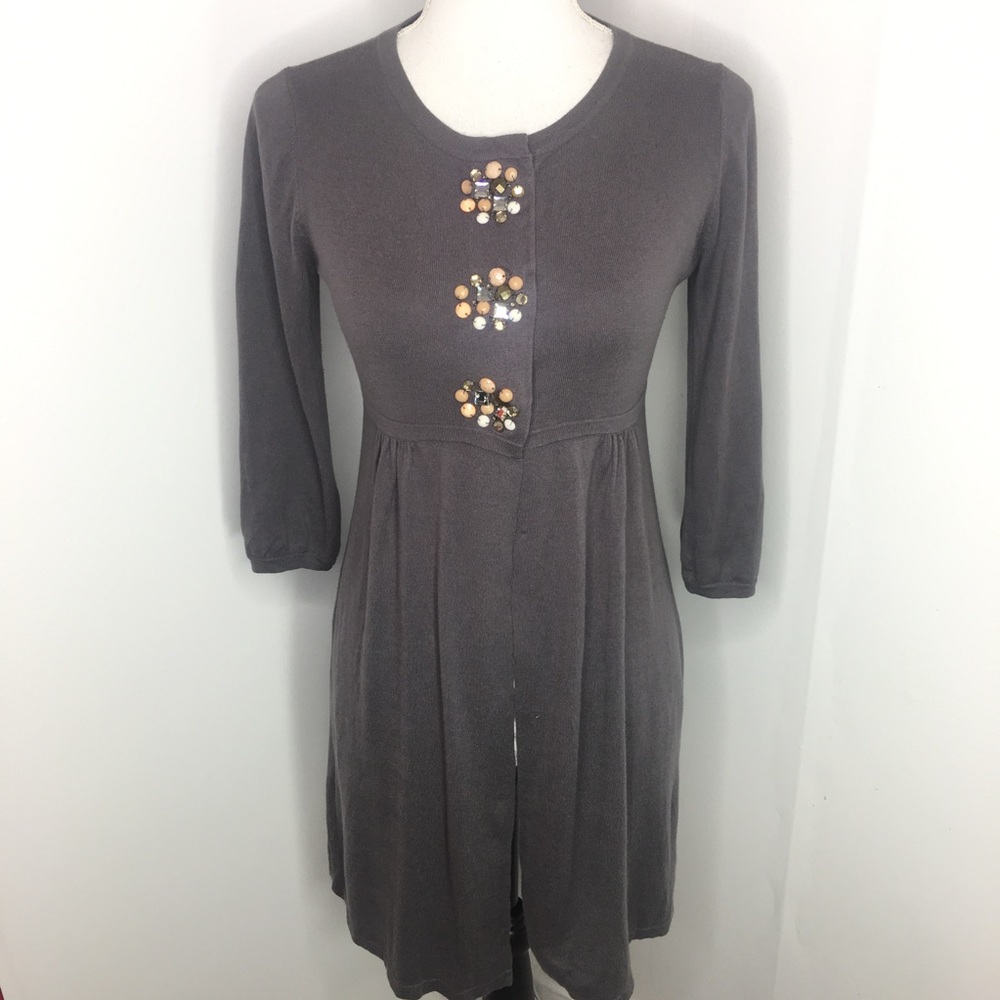 Boden Gray Embellished Snaps Long Sweater Sz 4
